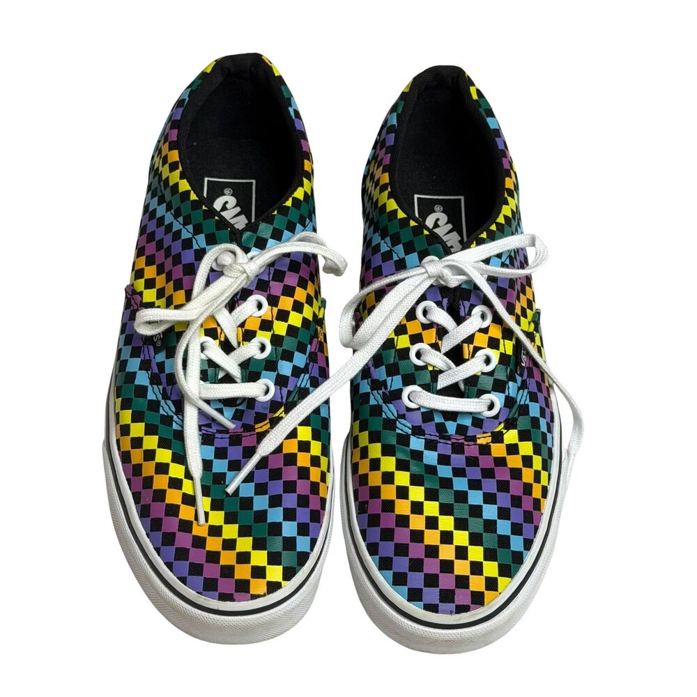 Vans Off The Wall Rainbow Checker Board Canvas Sneaker Skate Shoe Women 9